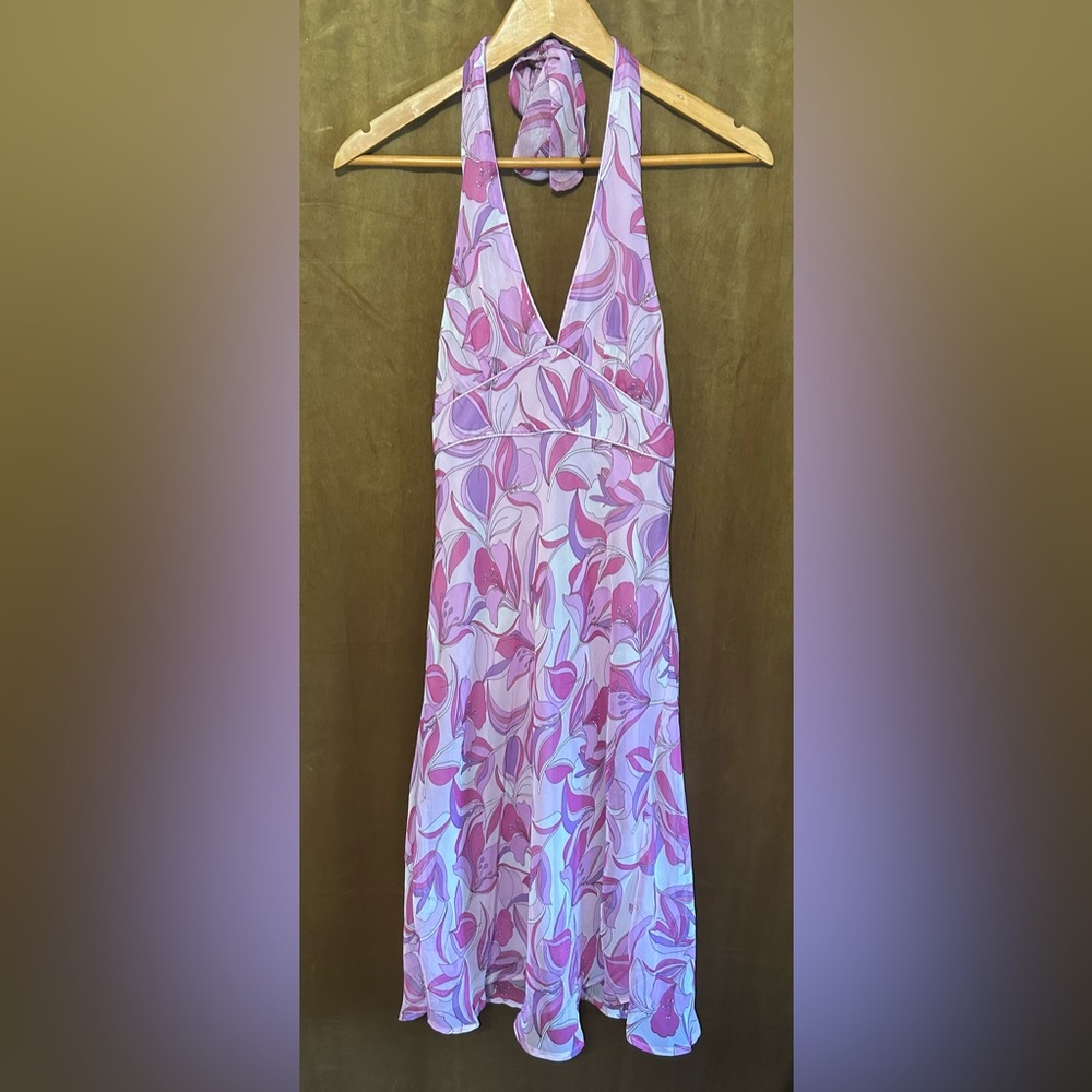 Vintage Y2K 90s Floral Halter Party Dress